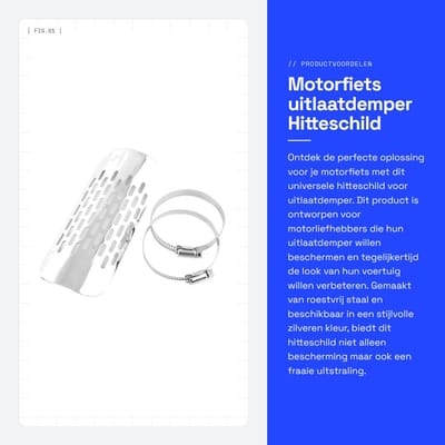 Dailygoods- Uitlaatdemper Universeel - Hitteschild Roestvrij Staal - Verstelbare Montageklemmen - Geschikt voor Motorfietsen - Afmetingen 18,5 x 6,8 cm - Uitlaat