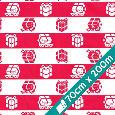 Kerst Cadeaupapier - Verpakkingspapier Feestdagen - Geschenken Inpakken - Royale Afmeting 70m - 70 x 200 cm - Rood Wit Streep