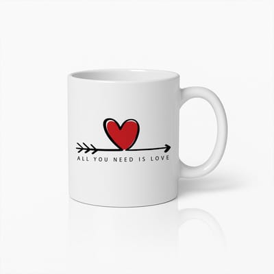 All You Need Is Love Mok 330ml – Romantische Koffiebeker met Hart Ontwerp – Perfect Cadeau voor Stellen en Valentijnsdag