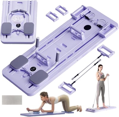 Opvouwbare Pilates Set - Thuis Fitness Apparaat - Full Body Workout - Automatische Rebound Functie - 106 cm Lengte - Paars