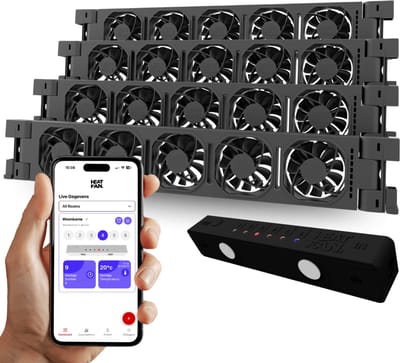 Heatfan 5 - Quattro Set - Zwart - Radiator Ventilator – Radiator Ventilator – met WIFI Controller – Energiezuinige Radiator Fan voor Verwarming – Geschikt voor radiatoren van 240 cm t/m 310 cm