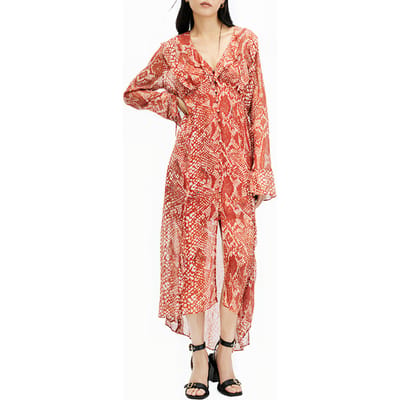 AllSaints Liana Waimea Dress Red Clay Maat: 4 | Blousejurken Outlet | Dames | Blauw