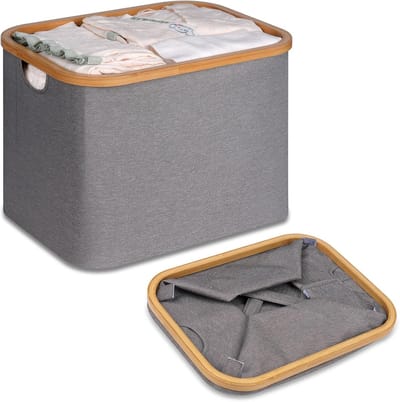 Vouwbare Wasmand van Bamboe - Ruimtebesparende Opbergmand voor Slaapkamer en Badkamer - 50 Liter, Grijs, Duurzaam en Stijlvol