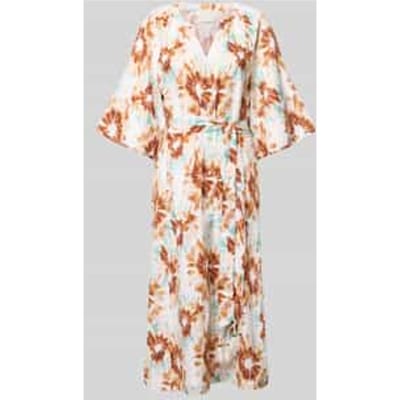 Linnen jurk in allover-look met bindceintuur