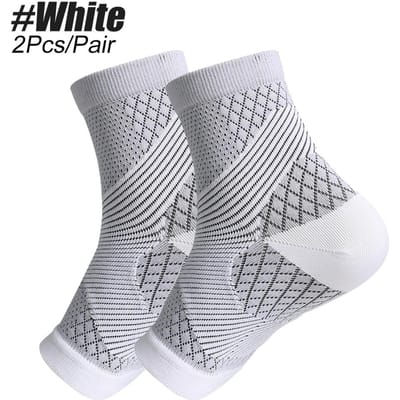 1 Paar Compressiekousen Voor Plantaire Fasciitis Verlichting Enkelsteun Sleeve Hielspoor Voetzwelling Boogsteun L wit
