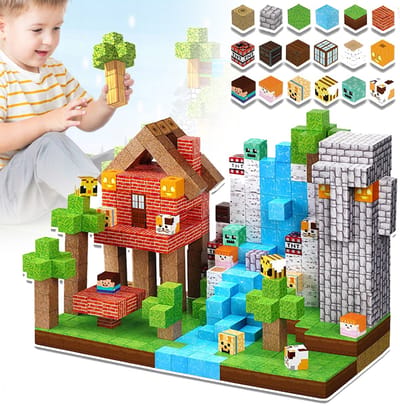 150pcs Magnetische Blokken - Magnetische Bouwstenen - Magneetkubussen Speelgoed Stapelen - Bouwen Boswereldset - Stem Montessori Zintuiglijk Speelgoed Voor Kinderen Jongens Meisjes Leeftijden 4-8 Pasen Verjaardagscadeaus