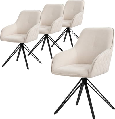 Set van 4 eetkamerstoelen draaibaar crème in geweven stof met rugleuning en armleuningen ML design