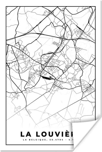 Poster België – La Louvière – Stadskaart – Kaart – Zwart Wit – Plattegrond - 120x180 cm XXL