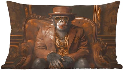 Sierkussens - Kussentjes Woonkamer - 60x40 cm - Chimpansee - Stoel - Pak - Bruin