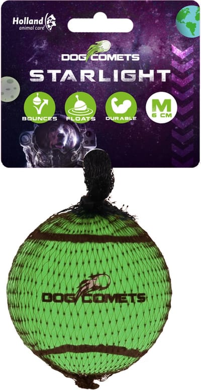 Dog Comets Starlight - Ø6 cm - Hondenspeelgoed - Hondenbal - Stuiterende tennisbal - Drijvend - Groen
