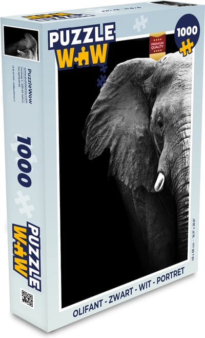 Puzzel Olifant - Zwart - Wit - Portret - Legpuzzel - Puzzel 1000 stukjes volwassenen