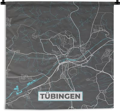 Wandkleed - Wanddoek - Blauw – Duitsland – Plattegrond – Stadskaart – Kaart – Tübingen - 180x180 cm - Wandtapijt