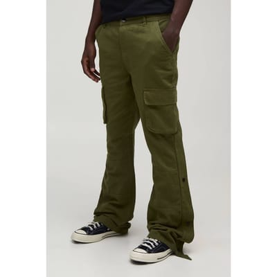 Rechte Pijp Uitlopende Broek Met Drukknoop Detail Twill Cargo | Khaki | Size 28
