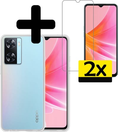 Hoesje - Met 2x Screenprotector - Geschikt voor OPPO A57 - Sterk & Shockproof - Back Cover - Siliconen Case - Telefoon Hoes - Telefoonhoesjes - Transparant