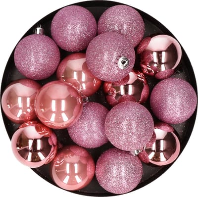 12x Roze kunststof kerstballen 6 cm - Mat/glans - Onbreekbare plastic kerstballen - Kerstboomversiering roze