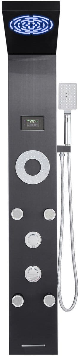 Douchepaneeltorensysteem, 6-In-1, met Regenwatervaldouchekop en Led, 134.5 cm Douchekolom van Geborsteld Roestvrij Staal, Wandgemonteerd Massagesysteem met 5 Lichaamsjets, 4 Kleine, 1 Grote