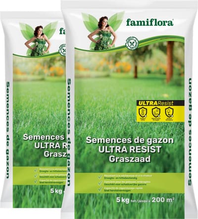 Famiflora ultra resist graszaad 2 x 5kg tot 400m2 - Zelfherstellend gazon herstelt snel van schade zodat je altijd een mooie grasmat hebt
