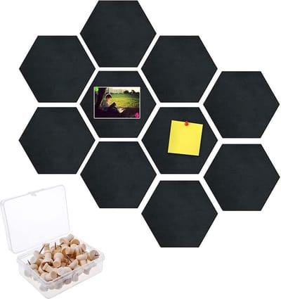 SnelShoppen - Bulletin Board Cork Board - 10 Stuks Hexagonale Vilt Memo Bord - Zwarte Vilt Tegels - Framed Bulletin Board voor Thuis, Kantoor, Klaslok