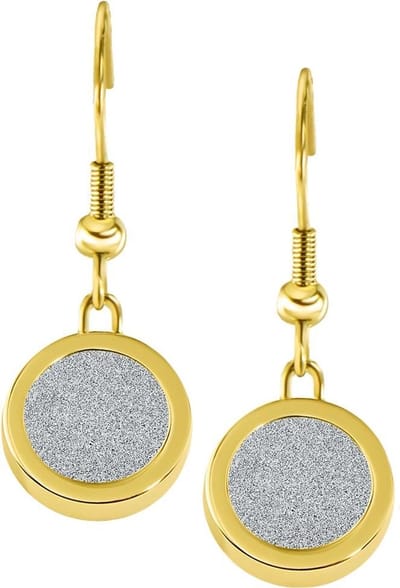 Quiges RVS Schroefsysteem Oorhangers Oorbellen Goudkleurig met Verwisselbare Zilverkleurig Glitter Mini Munt Set - ECOS204