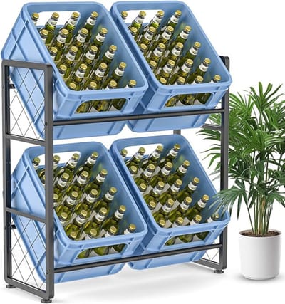Verte Krattenrek - Drankkrattenrek voor 4 Kratten - Metalen Drankrek - Kastenrek met 2 Niveaus - Ruimtebesparende Drankkrattenhouder voor Bier - Water - Fruit en Groenten