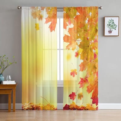 Esdoornbladeren Bomen Textuur Tule Gordijnen Voor Woonkamer Transparant Gordijn Slaapkamer Voile Decoratieve Raambekleding 135W x 114H(cm)