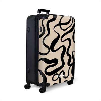 NoBoringSuitcases.com® - Koffer groot - Reiskoffer lichtgewicht - Beige met zwarte abstracte lijnen - Rolkoffer met 4 wielen - Grote trolley XL - 98 liter bagage