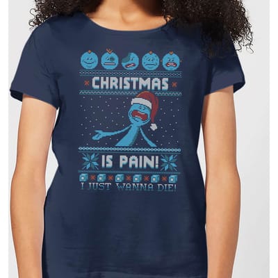 Rick and Morty Kerstmis Mr Meeseeks Pain Dames T-Shirt - Navy - S