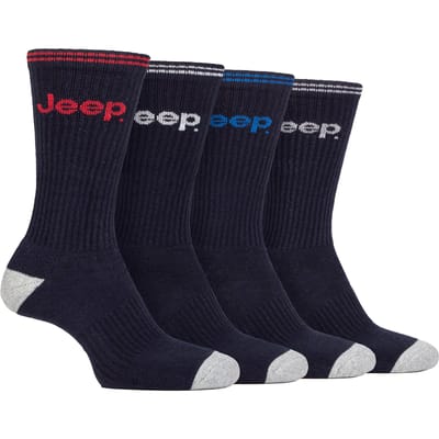 Heren Sport Crew Sokken | Jeep | 4-Pack Katoenen Hardloopsokken met Verstevigde Hak en Teen - Marineblauw