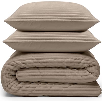 Easy All in One Wasbaar Dekbed Rib met Kussenslopen Taupe-2-persoons (200x200 cm)
