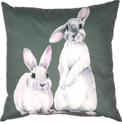 Clayre & Eef Kussenhoes 45x45 cm Groen Wit Polyester Konijnen
