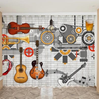 Op Maat Gemaakte Gordijn Modern Ontwerp Eenvoudig Muziekinstrument Noten Piano Viool Creatieve Muziekklas Lokaal Pianowinkel Dansstudio Gordijn 100W130H(CM)40x51in&rod pocket