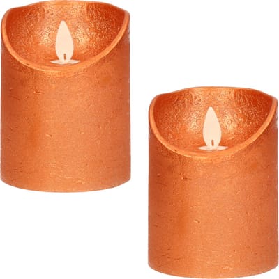 Anna's Collection Stompkaars - 2x - LED - koper - H10 cm - bewegende vlam - kaars