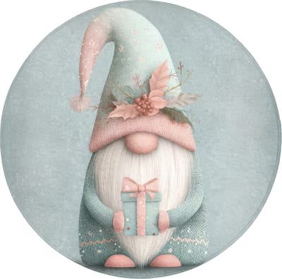 Badmat rond 70x70 cm - Antislip - Kerstgnome - Cadeau - Groen - Badmatten voor badkamer - Badkamermat - Douchemat - Ronde badkamer mat