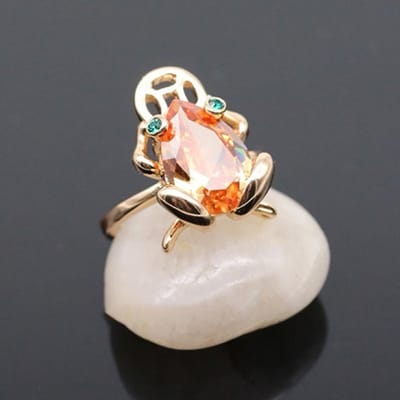 Nieuwe Originele Citrien Gouden Pad Kikker Open Ring Licht Luxe Sprankelend Uniek Verguld Ambachtelijk Bedeltje Dames Sieraden resizable beige