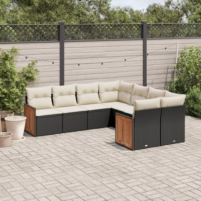 vidaXL - 8-delige - Loungeset - met - kussens - poly - rattan - zwart