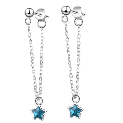 Oorbellen -Zilver -Blauw sterretje- 4.5 cm- stekers- Charme Bijoux
