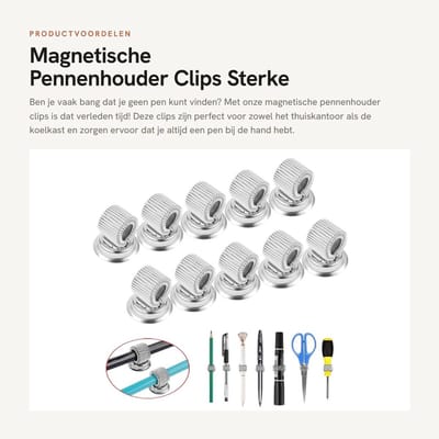 Dailygoods- Pennenhouder Magnetisch - 10 Stuks - Roestvrij Staal - Verstelbare Veerlus - Geschikt voor Whiteboard/Koelkast - Duurzaam - Magnetische Penhouder