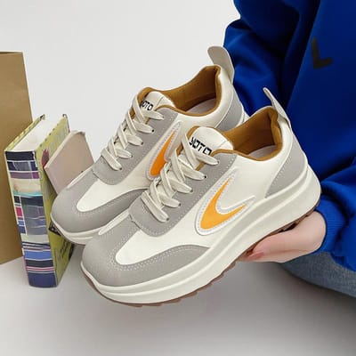 Forrest Gump Schoenen Dames Lente en Herfst Nieuw Ins Trendy Dikke Zool Veelzijdig Leren Bovenwerk Casual Enkelschoenen Ins Dad Shoes 40 oranje