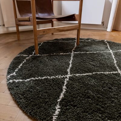 Hoogpolig Vloerkleed Berber Kris Kros Groen/wit - Rond 240 Ø - (XXL)