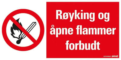 Pickup - RØYKING OG ÅPNE FLAMMER FORBUDT - conform NEN-EN-ISO 7010 bord 30x15 cm