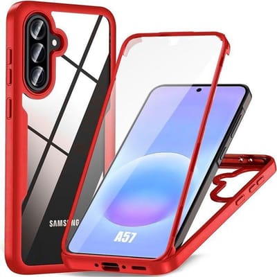 Hoesje voor Samsung Galaxy A57 5G, Volledige Bescherming met Flexibele TPU Voorkant en Hard PC Achterkant - Rood rood