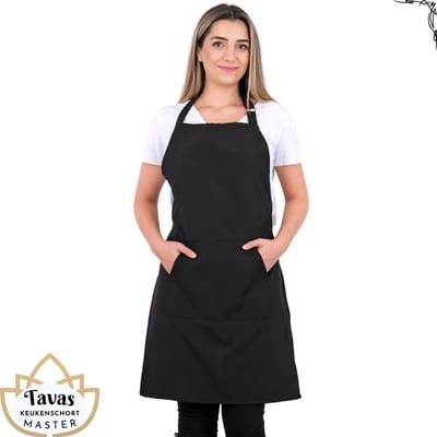 Pedra Master Keukenschort 60x80 cm Zwart Kookschort met zakken Horeca kleding bedieningsschort dames Restaurant Schort voor vrouwen