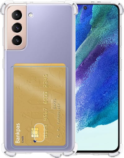 Hoesje - Geschikt voor Samsung Galaxy S21 FE - Met Pashouder en Kaarthouder - Telefoon Hoes Shockproof - Siliconen Case - Shock Proof - Back Cover - Pasjes Houder - Telefoonhoes - Transparant