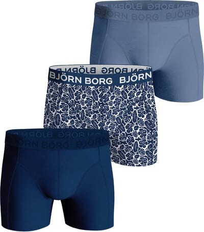 Björn Borg Cotton Stretch boxers - heren boxers normale lengte (3-pack) - 2 tinten blauw en blauw met witte print