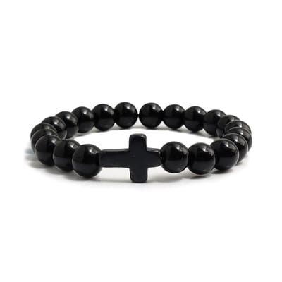 Sorprese armband - Cross Bead - armband heren - kruis - kralen - zwart - 20 cm - cadeau - Model M