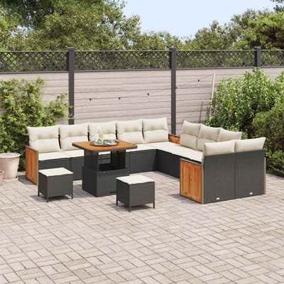 vidaXL - Tuinbank - Set - 17 - st - 10-Aantal - zitplaatsen - Zwart - en - Crème