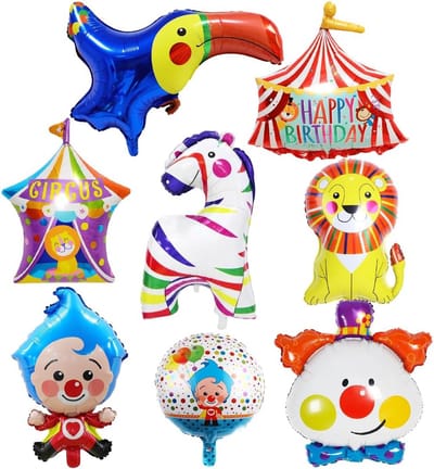 Circus ballonnen 8 stuks XXL - aluminium - clown, tent, leeuw, papegaai - perfect voor verjaardagsfeest - SnelShoppen