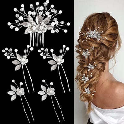 5 stuks haaraccessoires decoratie bruidshaar haarkammen met strass parels haaraccessoires voor ceremonie geschikt voor vrouwen (zilver)