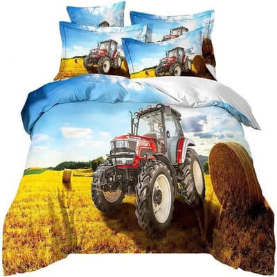 3D Printen Tractor Beddengoed Set Jongens Tractoren Dekbedovertrek Set met Kussensloop Hometextiel Eenpersoons Twijfelaar Queen King Kindergeschenk 140X200cm-2pcs
