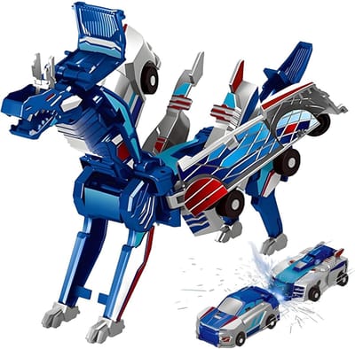 Jojoy - Magnetisch Dinosaurus Auto Speelgoed - 2-in-1 Transformerende Dino Auto - Speelgoed Voor Kinderen 5-14 Jaar - Jongens en Meisjes - Educatief Speelgoed - Cadeau - Blauw - ROARWHEEL